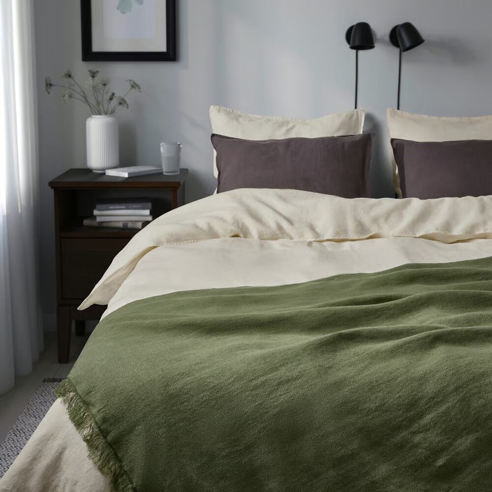 IKEA DYTAG Throw Gray Green 51x67" Linen Blend-NEW - Picture 4 of 6